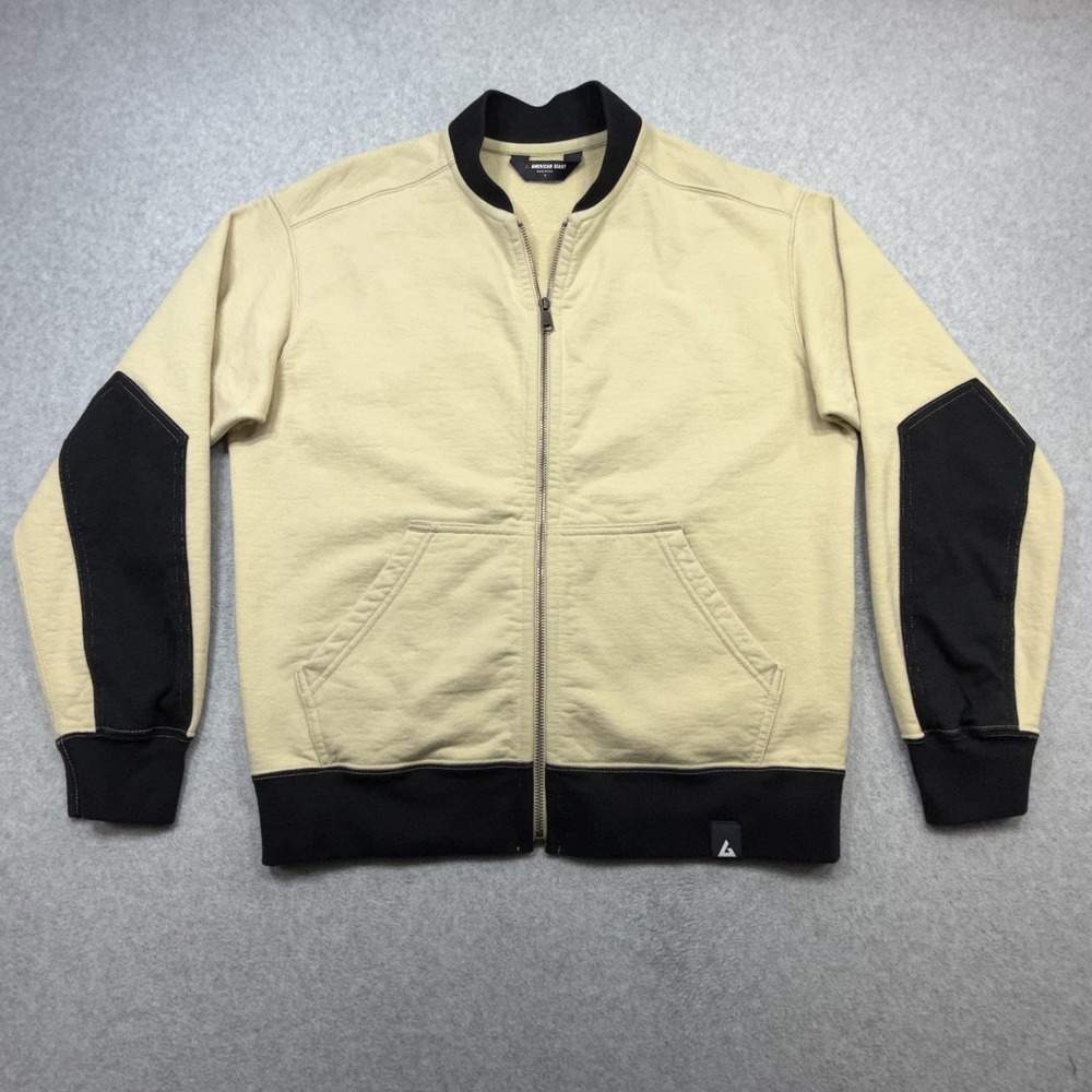 American Giant Sweatshirt Men Small Beige Full Zip Contrast Moto Jacket Made USA